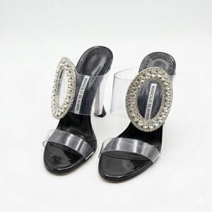 $1045 Manolo Blahnik Heels Black mule Sandals Size 35.5 NEW Womens Shoes